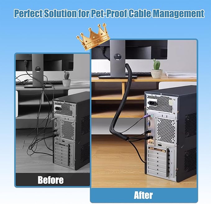 1/2 inch Cord Protectors from Pets No Chew, 10ft Wire Protector Cord Covers for Pets, Flexible Cable Sleeve Cord Management for TV/Computer/Electric Wires/Phone Charging Cables