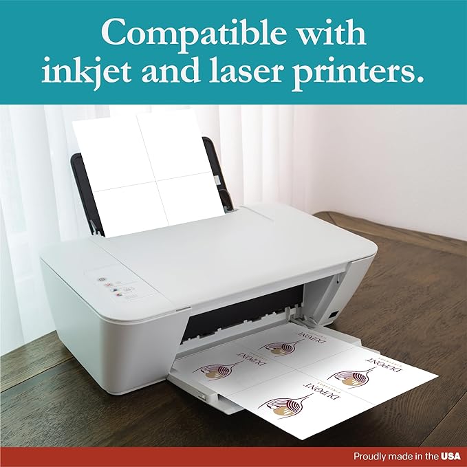 Premium Label Supply White Sticker Shipping Labels – 4.25" x 5.5" – Laser/Inkjet Compatible – (4 per Sheet), 25 Sheets – 100 Total Adhesive Labels