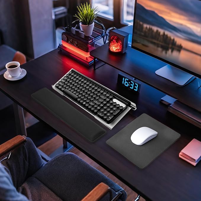 Computer Keyboard Wrist Rest Bracket, Memory Foam Keyboard Wrist Rest Set, Non-Slip Silicone Base, pergonomic and Convenient Typing, ain Relief,Suitable for Office, Work, Gaming (Acrylic)