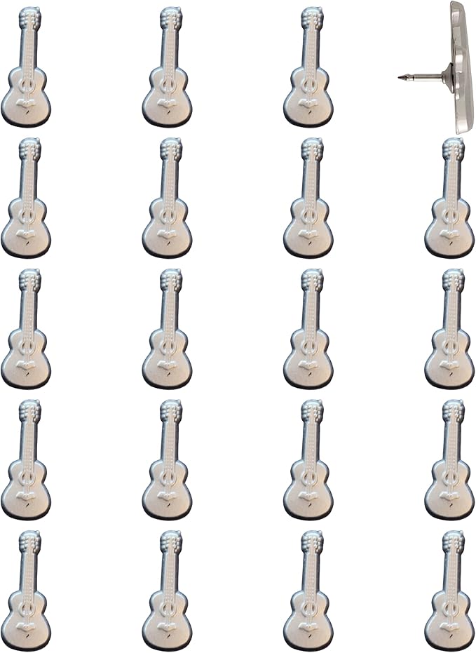 Guitar Push Pins - Silver Guitar Map Pins for Cork Boards, Maps, or Lapel Use - Designed in USA - Set of 20