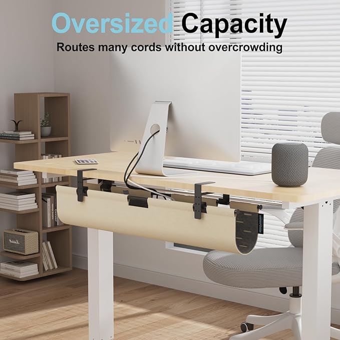 2-in-1 Under Desk Cable Management Tray & Privacy Panel, Dual-Sided Felt Cord Organizer to Hide Wires and Clutter, Desk Mount Cord Holder for Office and Home, Clamp or Screw Mount (Khaki/Gray, 30")