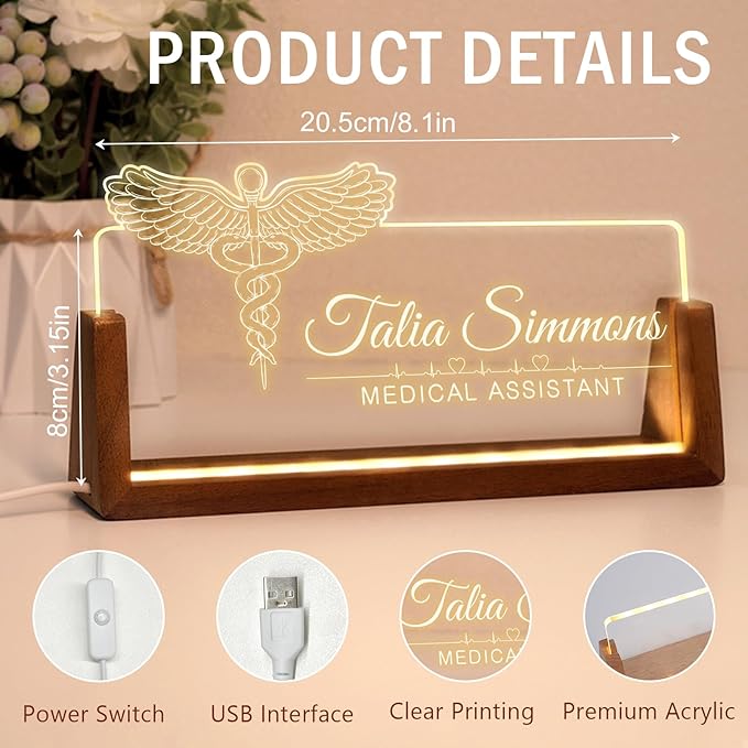 Desk Name Plate Personalized, Custom Office Light Up Name Plate for Doctor Nurse, Desk Decorations for Women Men Office, Employee Appreciation Gifts for Doctors Nurses Coworkers