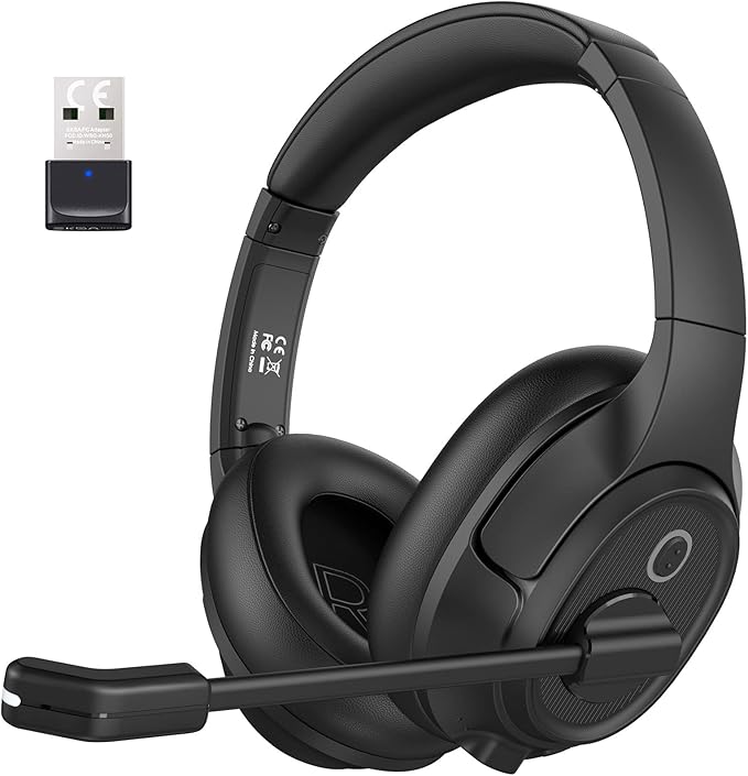 EKSA Bluetooth Headsets with Microphone & USB Dongle, 30 Hours Talk Time & 33ft Range, AI Environmental Noise Cancelling Mic, Over-Ear Wireless Headphone for PC/Laptop/Computer/Home/Work/Office/Zoom