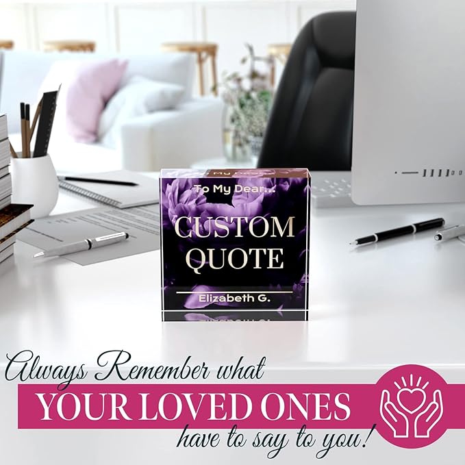 Custom Acrylic Sign Personalized, Custom Desk Name Plate, 18 Styles, (4"x4"), With Gift Box, USA Made by Acryluxe. (Blossom)