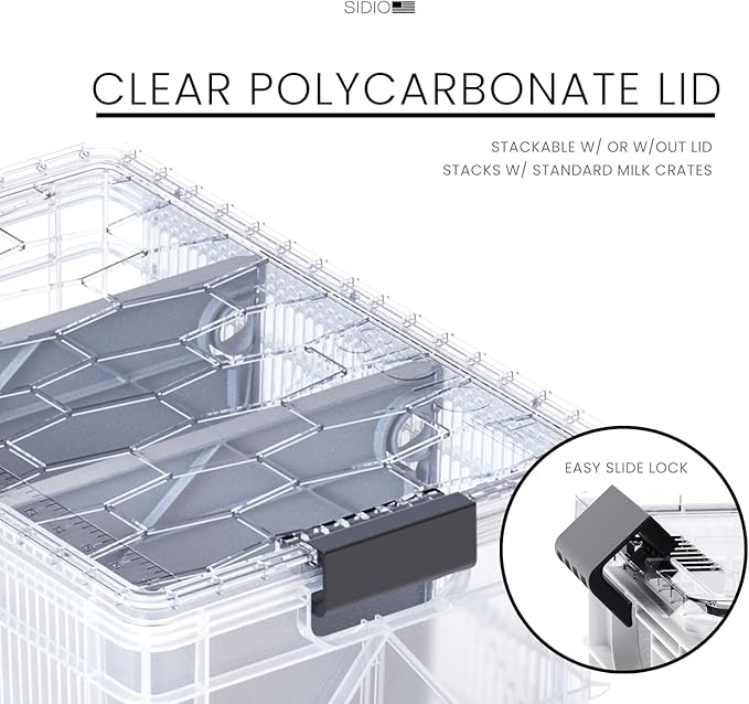 SIDIO CRATE Pro Pack - Two Full Size and One Half Size SidioCrate, Stackable Outdoor Organizer Storage Bins with Clear Lid and Dividers - Clear