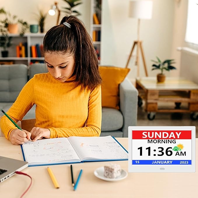 11 Inch Digital Clock with Day and Date for Elderly Alzheimer's Clock Customizable Alarms 3 Display Modes Large Font Alarm Clock for Seniors Auto DST