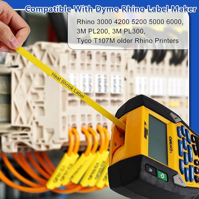 Nineleaf 10 Pack 6mm Heat Shrink Tube Compatible for DYMO Rhino 18052 1/4" Black on Yellow Industrial Wire Label Tapes for Rhino Pro 3000 4200 5000 5200 6000 3M Label Maker