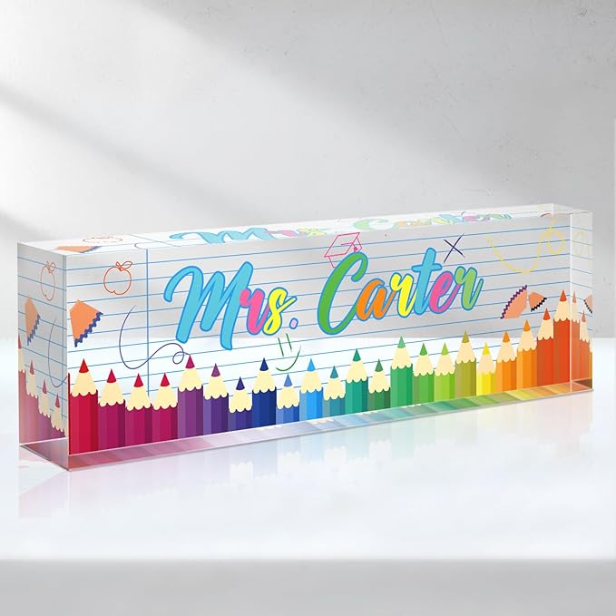 Teacher Office Name Plate for Desk Custom, Desk Name Plate Personalized, Teachers Office Desk Decor, Clear Acrylic Glass Block, Personalized Office Gifts for Teachers, Teacher Appreciation Gifts