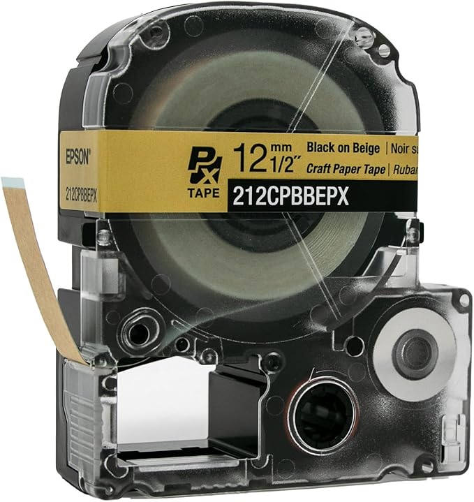 Epson LABELWORKS 212CPBBEPX Genuine Craft Paper Tape Cartridge - Black on Beige Craft Paper Label Maker Tape - 1/2" (12MM) Wide, 16.5'