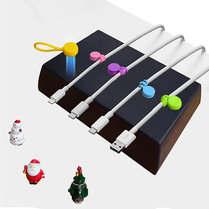 Magnetic Cord Holder Bigger Cable Wrangler Organizer with Magnet Clips for Charger Management on Desktop, Nightstand, or Side Table (Black)