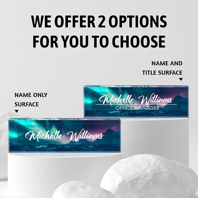 Personalized Name Plate for Desk, Custom Desk Name Plate, Acrylic Name Plate Office Desk Accessories, Personalized Office Gifts for Coworkers Teachers, Employee Appreciation Gifts (Blue Aurora)