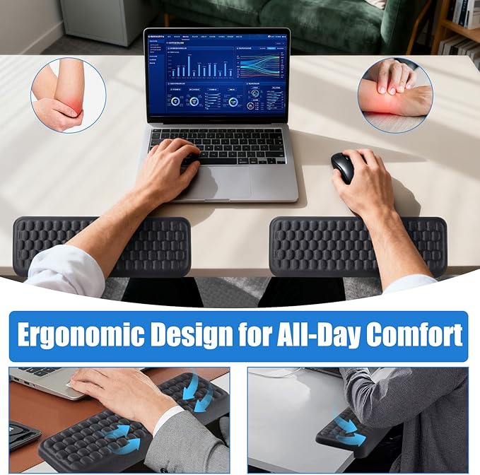 L-Shaped Elbow Pad for Desk, Memory Foam, Ergonomic Wrist Rest for Keyboard with Non-Slip Base, Massage Texture Pattern, Arm Rest for Desk, Office Gaming Home (2PCS, Black