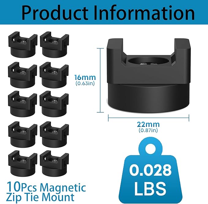 Magnetic Zip Tie Mount, 10 Pack Tie Mounts, Magnetism Wire Clamps，Magnet Zip Ties Holders，22mm magnetic cable management
