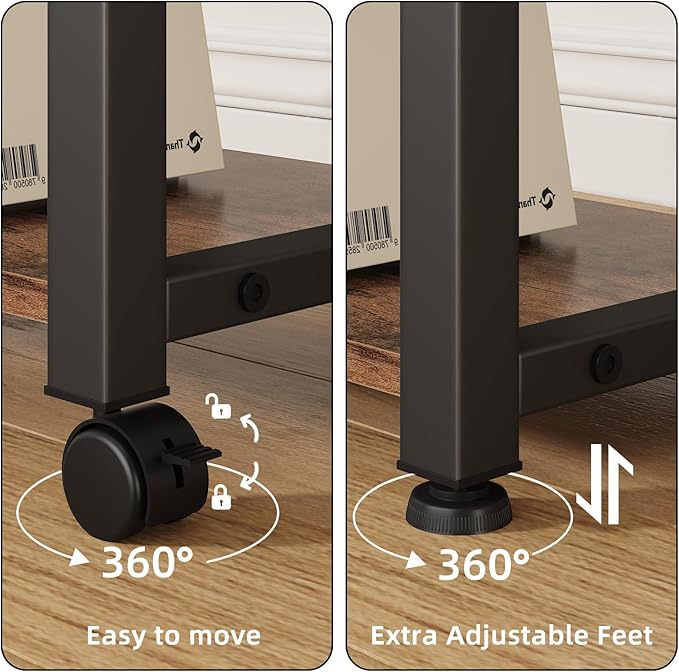 YAOHUOO Large Printer Stand with Storage Drawer and Side Bag, 3-Tier Height Adjustable Table for Home Office, Fits Heat Press/Laser/3D Printer (Rustic Brown)