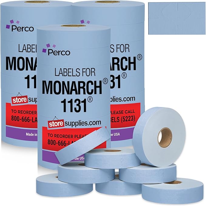 Blue Pricing Labels for Monarch 1131 Price Gun – 3 Sleeves, 24 Rolls Value Pack - 60,000 Price Marking Labels – with Ink Rolls Included