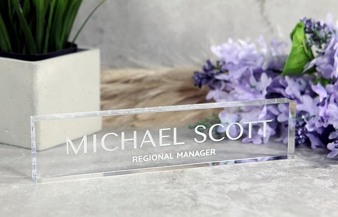 Customizable Personalized Clear Acrylic Desk Name Plate - 2”x 9” - Office Decor - 9 Different Fonts to Choose from - Engraved Name Plate