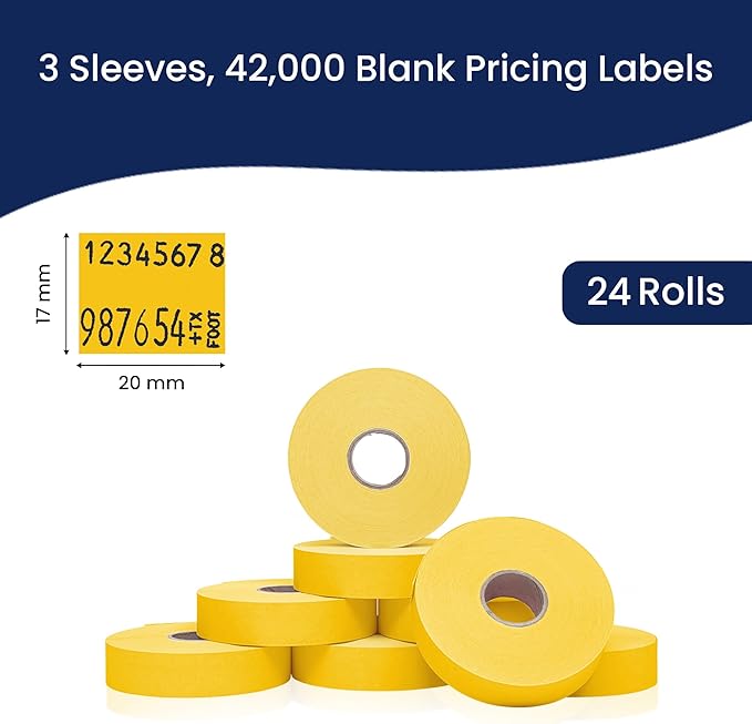 Perco Yellow Pricing Labels for Monarch 1136 Price Gun – 3 Sleeves, 24 Rolls Value Pack - 42,000 Price Marking Labels – with Ink Rolls Included