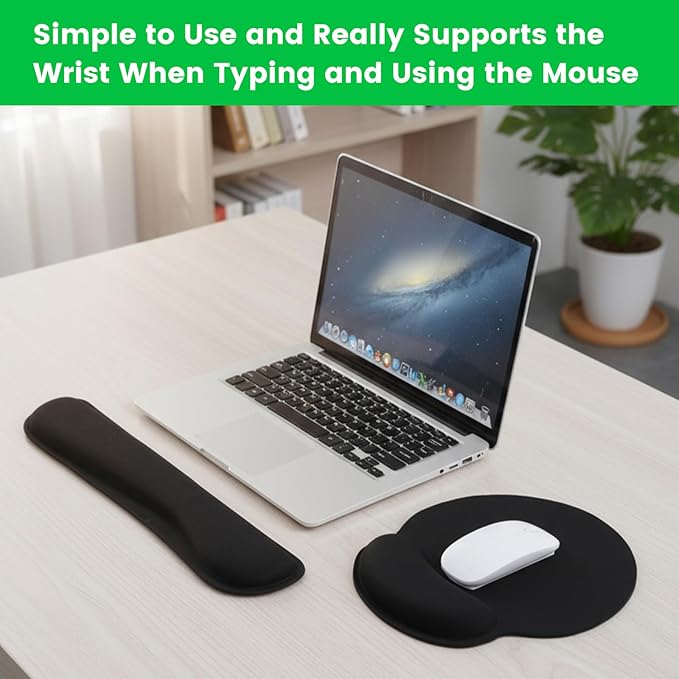6 Pcs Mouse Pad and Keyboard Wrist Rest - Ergonomic Wrist Pad for Computer Keyboard and Mouse Pad, Memory Foam Wrist Support for Comfy Typing (Classic Black)