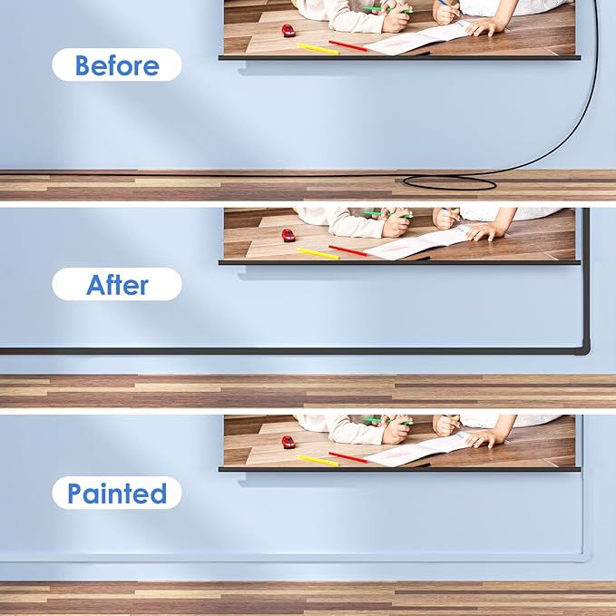 Yecaye Cord Hider, 113in Black Cord Covers for Wires on Wall, One-Cord Cord Organizer, Easy Install Cable Management Kit, Cable Cover Home Office, W0.59in H0.4in, Black