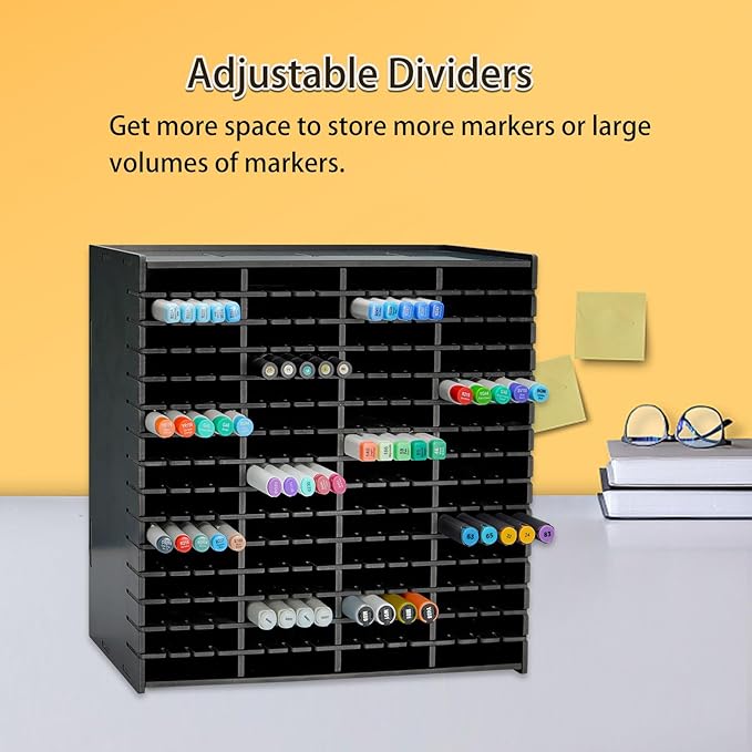 SANFURNEY Marker Pen Organizer Holder for 240 Markers, Art Supply Storage Rack, Desktop Colored Pencils Holder Storage Case for Home Classroom Office - Black
