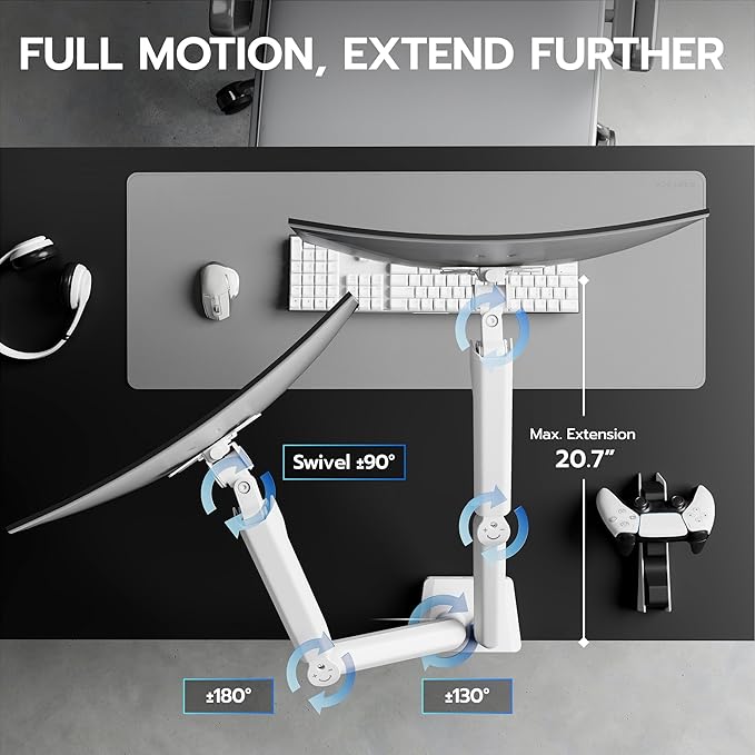ARES WING Dual Monitor Mount, Heavy Duty Monitor Arms for 2 Monitors for 17-35 Inch, Fully Adjustable Monitor Desk Stand with USB A/C for Ultrawide Screen, VESA 75x75 or 100x100mm, White