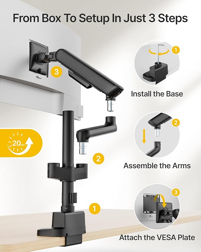 monTEK Dual Tall Monitor Arm with USB, Mechanical Spring Monitor Arm for 17-35" Screens, Adjustable Monitors Desk Mount Each Holds up to 24.2 lbs with C Clamp/Grommet, VESA 75/100mm, MA1011UCPBK-D