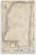 Push Pin Mississippi Map Board - With Push Pins to Mark Mississippi Travels - Handmade in Ohio, USA - Design: Rustic Vintage