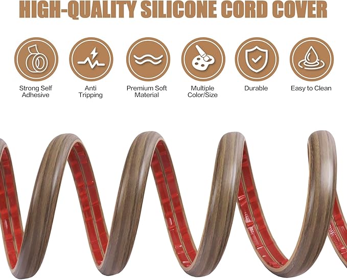 Floor Cord Cover Self Adhesive Cord Hider,3.3FT Cable Management, Extension Strip Protector for Wires, Prevent Cable Trips for Offices, Gyms, Exhibitions Cavity:0.47"(W) x0.35(H) Woodsmokedbrown