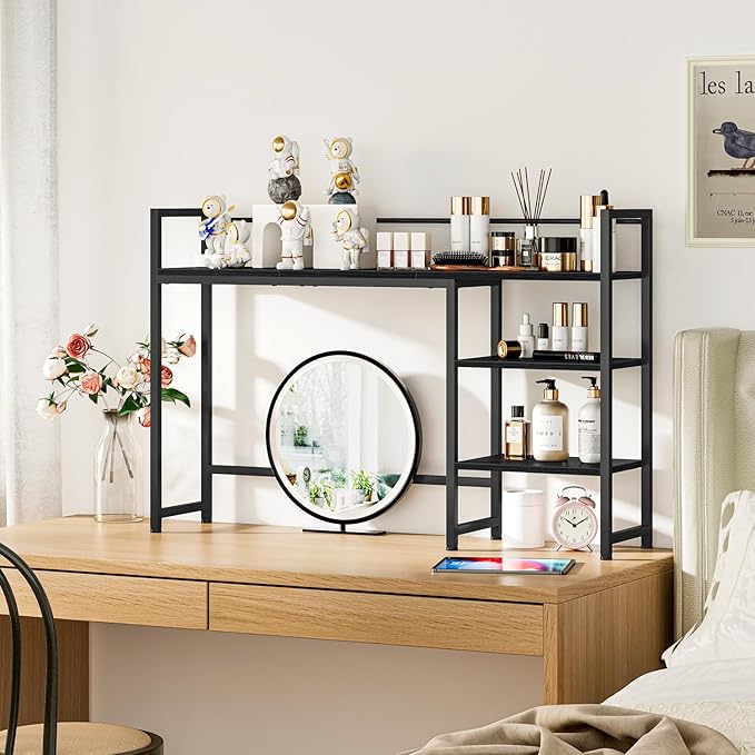 Snughome Desk Shelf, 44.9" Large Desktop Organizer Shelf, Desk Hutch for Monitor, 4 Tier Display Rack, Wooden Desktop Bookshelf Storage Rack for Home Office Dorm