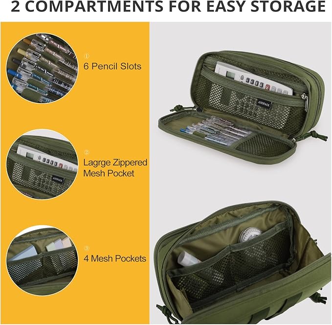 ATRIPACK Tactical Pencil Case for Boy,Large Capacity Pencil Pouch,Marker Organizer Case Pen Box, Tool Bag Desk Organizer for School College Office Organizers for Kids Men Women Adult Teens(Green)