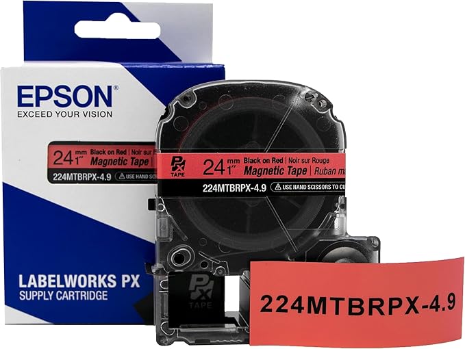 Epson LABELWORKS 224MTBRPX-4.9 Genuine Magnetic Tape Cartridge - Black on Red Magnet Label Maker Tape - 1" (24MM) Wide, 4.9 ft, Red