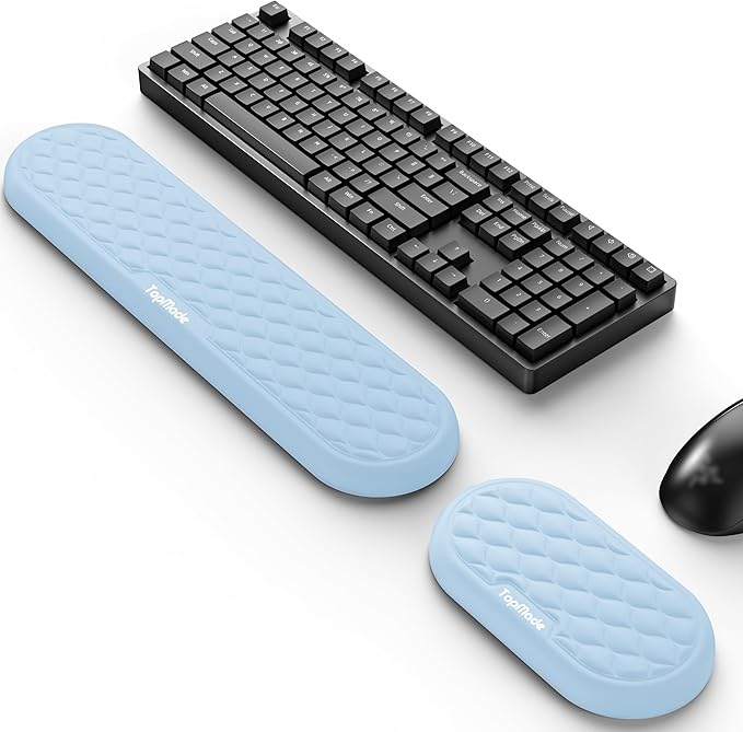 TopMade Upgraded Wider Wrist Rest Set, Soft Memory Foam Keyboard Hand Rest Pad, Computer Ergonomic Keyboard Mouse Wrist Support for Typing Pain Relief, Comfort for Office, Gaming, Study, White Ice