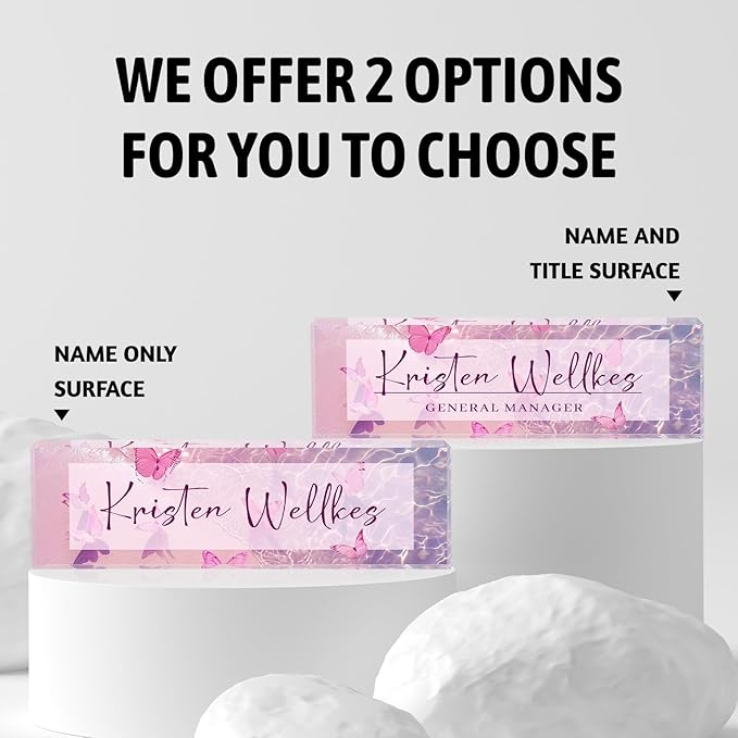 Personalized Office Name Plate, Custom Name Plate for Desks, Office Desk Decorations Gift for Women Men, Acrylic Desk Name Plate for Teacher Coworkers Staff Boss (Butterfly Sea)