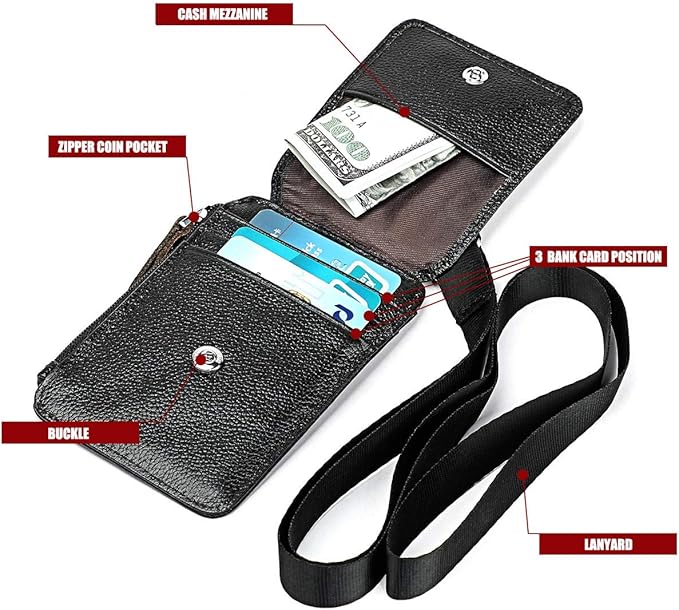 Aslana Genuine Leather ID Badge Card Holder with Lanyard, Mini Wallets, RFID Blocking Protection (A3- Tan)
