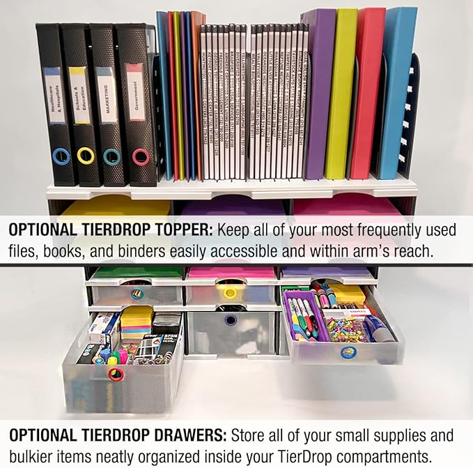 Ultimate Office TierDrop Desktop Organizer Document, Forms, Mail, and Classroom Sorter. 9 Letter Size Compartments with Optional Add-On Tiers for Easy Expansion - Gray w/Black