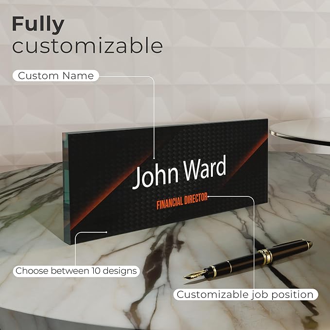 EGD Thick Clear Acrylic Desk Name Plate Personalized I Office Desk Accessories I Custom Name Plate with Multiple Design Options (10 x 3.5 Inch) (5. 1/2" Thick Clear Acrylic Color)