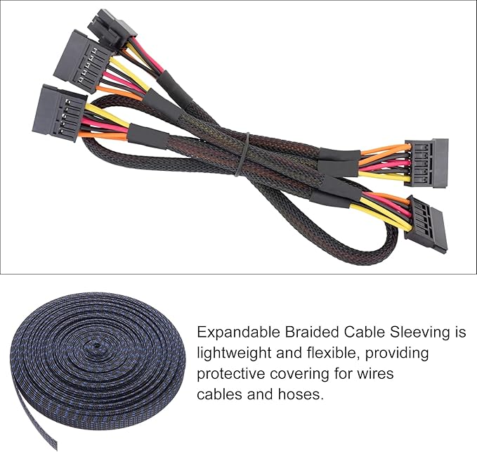 100ft PET Expandable Wire Loom 3/4 Inch, PET Braided Wire Sleeving Cable Management Sleeve Tubing [for Audio Video Home Office Cord Protector]-Black, Blue