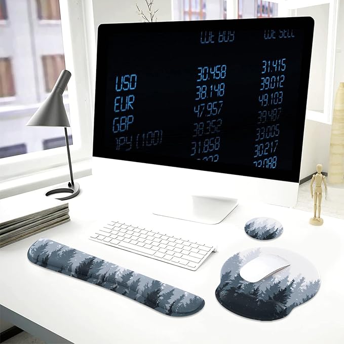 iLeadon Mouse Pad Wrist Support Keyboard Wrist Rest Set, Ergonomic Mouse Pad with Non-Slip Base for Computer Home Office + Coasters, Easy Typing & Pain Relief Mouse Mat, Forest