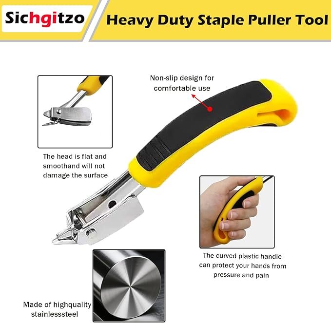 Sichgitzo 4-Piece Staple & Tack Remover Tool Set - Professional Upholstery Nail Puller, Staple Lifter, Glue Remover & Pliers for Furniture, Floor, Wood, Photo Frames & Car Interiors