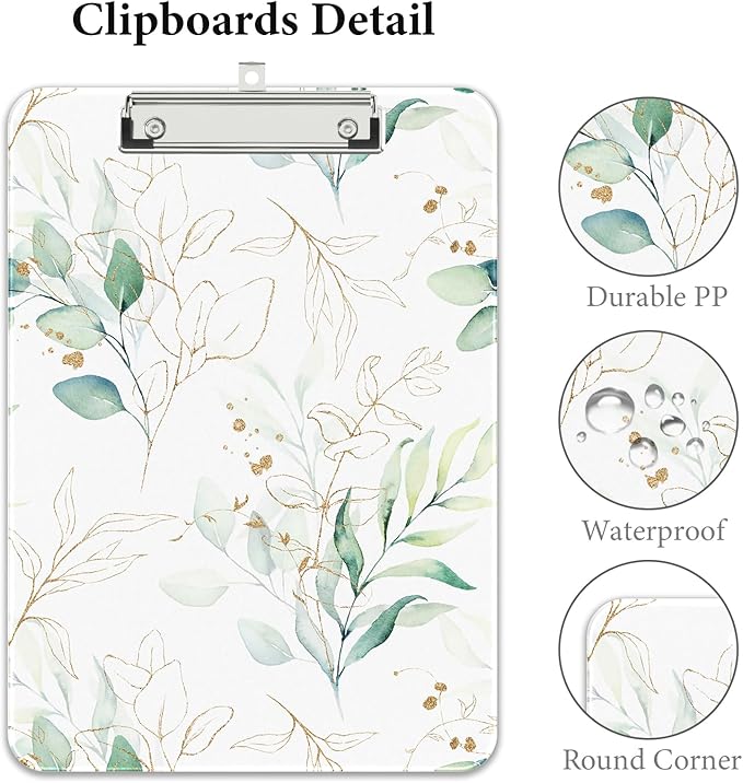 Rimilak Plastic Clipboards with Metal Clip, A4 Letter Size 9 x 12.5 in, Office Decorative for Students Women Men and Kids, Cute Custom Pattern, Beauty Leaves