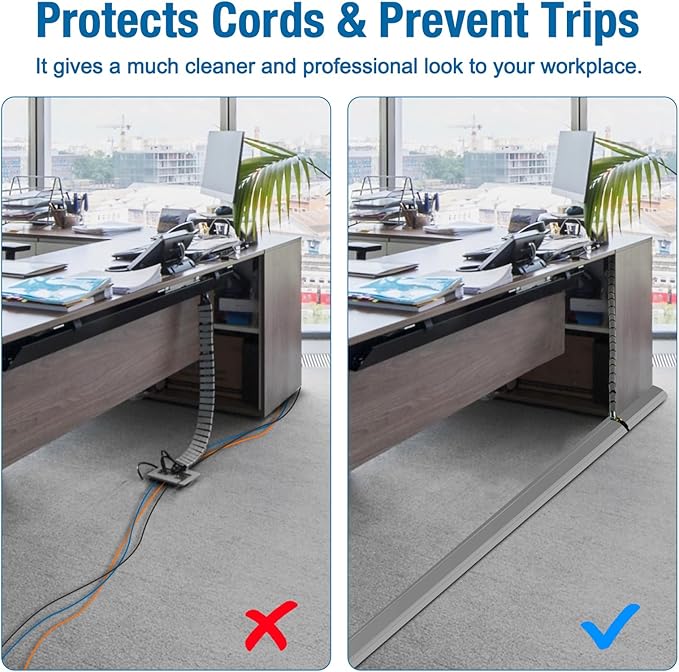 Eapele Floor Cord Cover 6.5ft Cord Covers for Wires on Floor, Heavy Duty Extension Cord Cover, Rubber Floor Cable Cover, Prevent Trip Hazard for Sidewalk Home Office Outdoor or Indoor Settings (Beige)