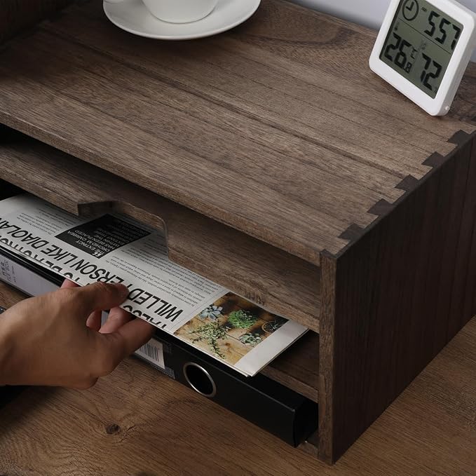 3-Tier Paper Storage Letter Tray File Sorter - Wood Desktop Document Organizer Holders with Mail Sorter, School & Home Magazine File Dividers for Office Accessories Dark(SJ3K-DK)