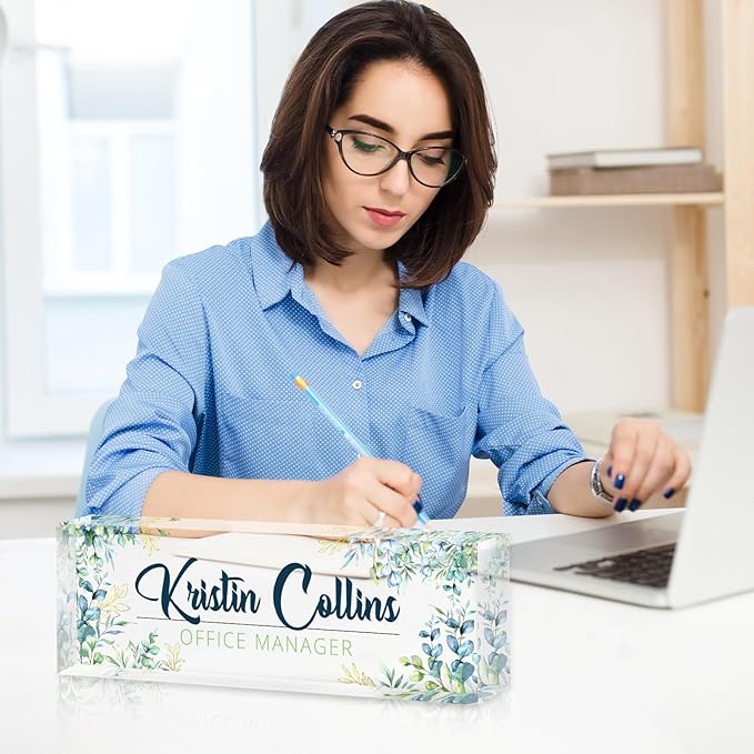 Custom Name Plate for Desk, Personalized Desk Name Plate on Clear Acrylic Glass, Appreciation Gifts for Teacher Employee Boss Coworkers Nurse, Office Desk Accessories for Women Men (Chartreuse)