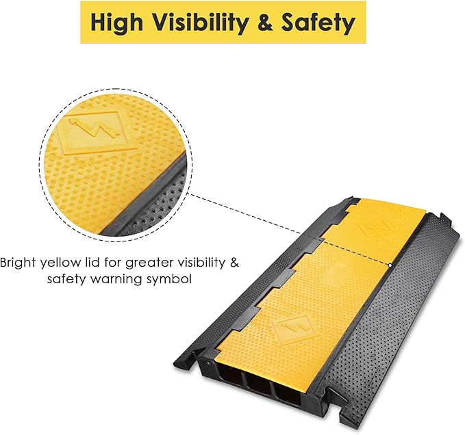 Yescom Cable Ramp Protector 3 Channel Garden Hose Protecitive 44000 Lbs Load Capacity Heavy Duty Speed Bump for Road Driveway Walkway