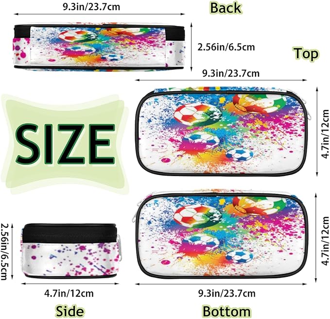 Pardick Watercolor Football Big Capacity Pencil Pen Case Soccer Large Pencil Pouch with Zipper Compartments Pencil Bag for Boys Girls Adults Student Office School Supplies