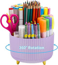 Marbrasse Desk Organizer, 360-Degree Rotating Pen Holder, Desk Organizers and Accessories with 5 Compartments Pencil Holder, Art Supply Storage Box Caddy for Office, Home（Purple）