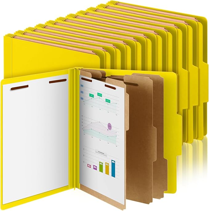 Skyygemm 36 Pcs Classification Folders Letter Size, 3 Divider Pressboard File Folder with Fasteners, Expanding File Organizer Bulk for Teachers, Clergy, Office, Church, Christmas Donations (Yellow)