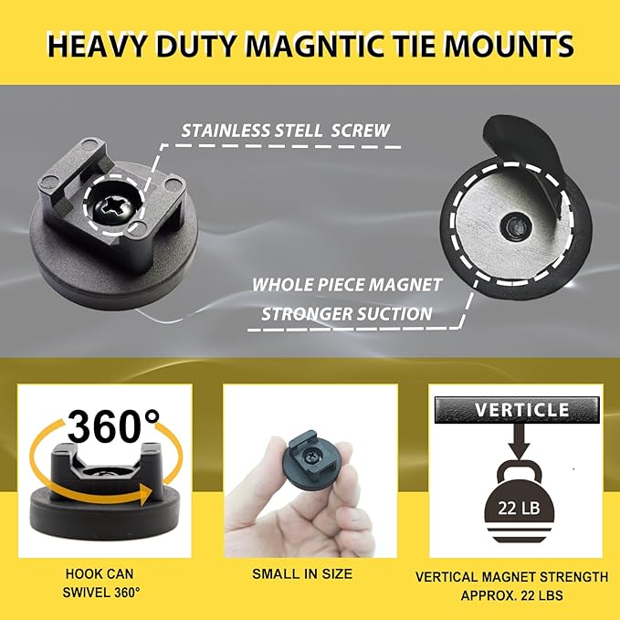 Magnetic Zip Tie Mounts, 10 Pack Heavy Duty Magnetic Cable Holder with 20 Reusable Zip Ties - 31mm Multipurpose Magnet Wire Management Bases for Cord Organizer (Black)