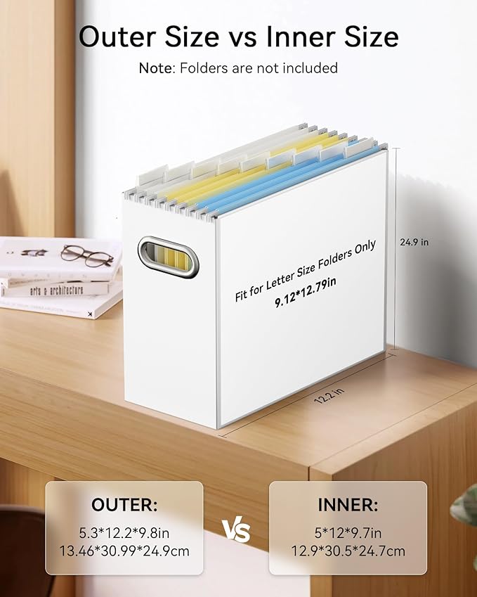 Oterri Cardboard File Organizer Box for Hanging File Folders Letter Size,File Box for Computer Desk,File Cabinet,Working Home,Office,Classroom (White, Letter Size - 4 Packs)