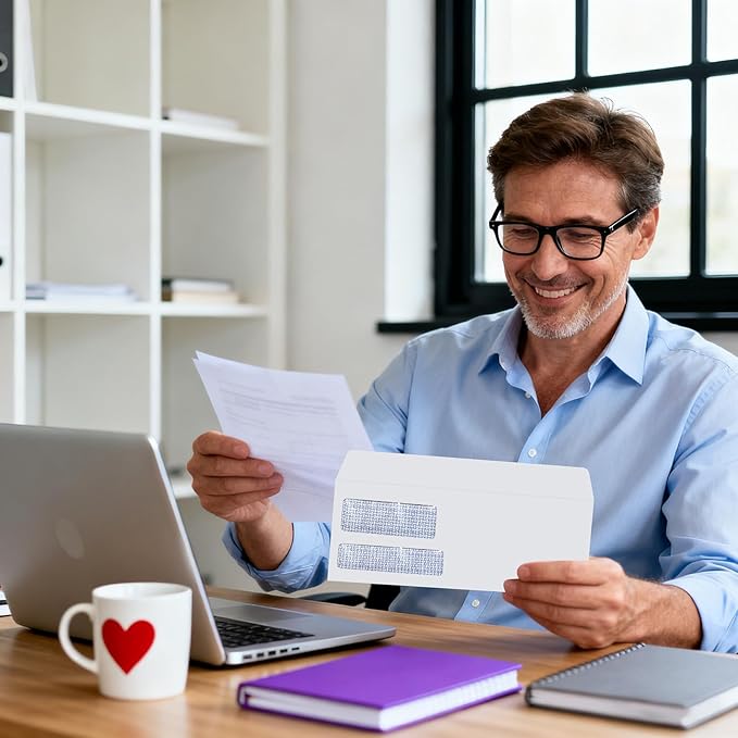 #9 Double Window Security Envelopes, HERKKA No.9 Double Window Business Envelopes Designed for Invoices and Business Statements - Number 9 Size 3 7/8 Inch X 8 7/8 Inch - 24 LB - 100 Pack